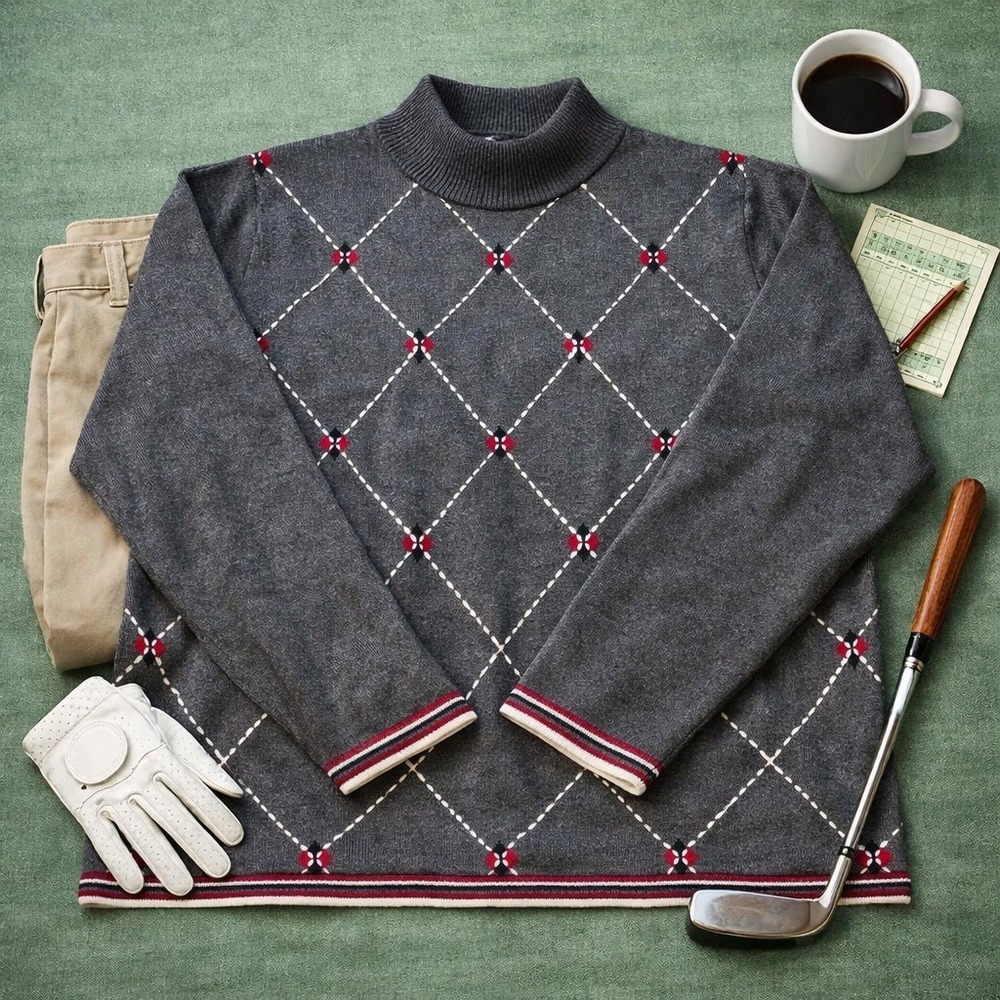 Sag Harbor Argyle Mock Neck Sweater XL Classic Preppy Grandpa Golf Knit